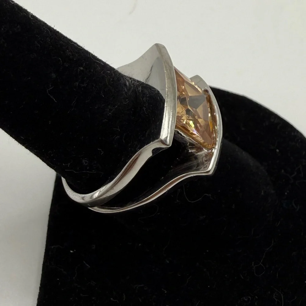 18K Gold Electroplate Champagne CZ Statement Ring Size 8